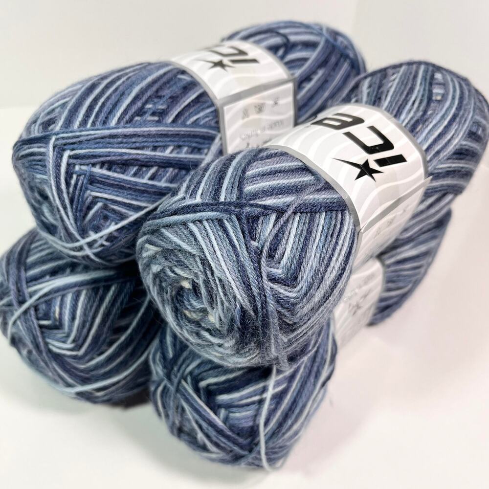 Lot of 4 Skeins of Ice Yarns Colorway Sock Yarn, Blue Tones